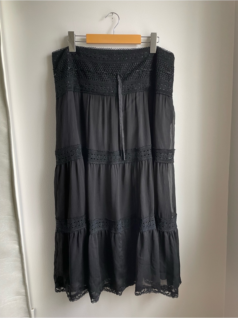 Black Crochet-Tier Maxi Skirt w/Side Zipper-size 14-Dark Fairy-Witchy